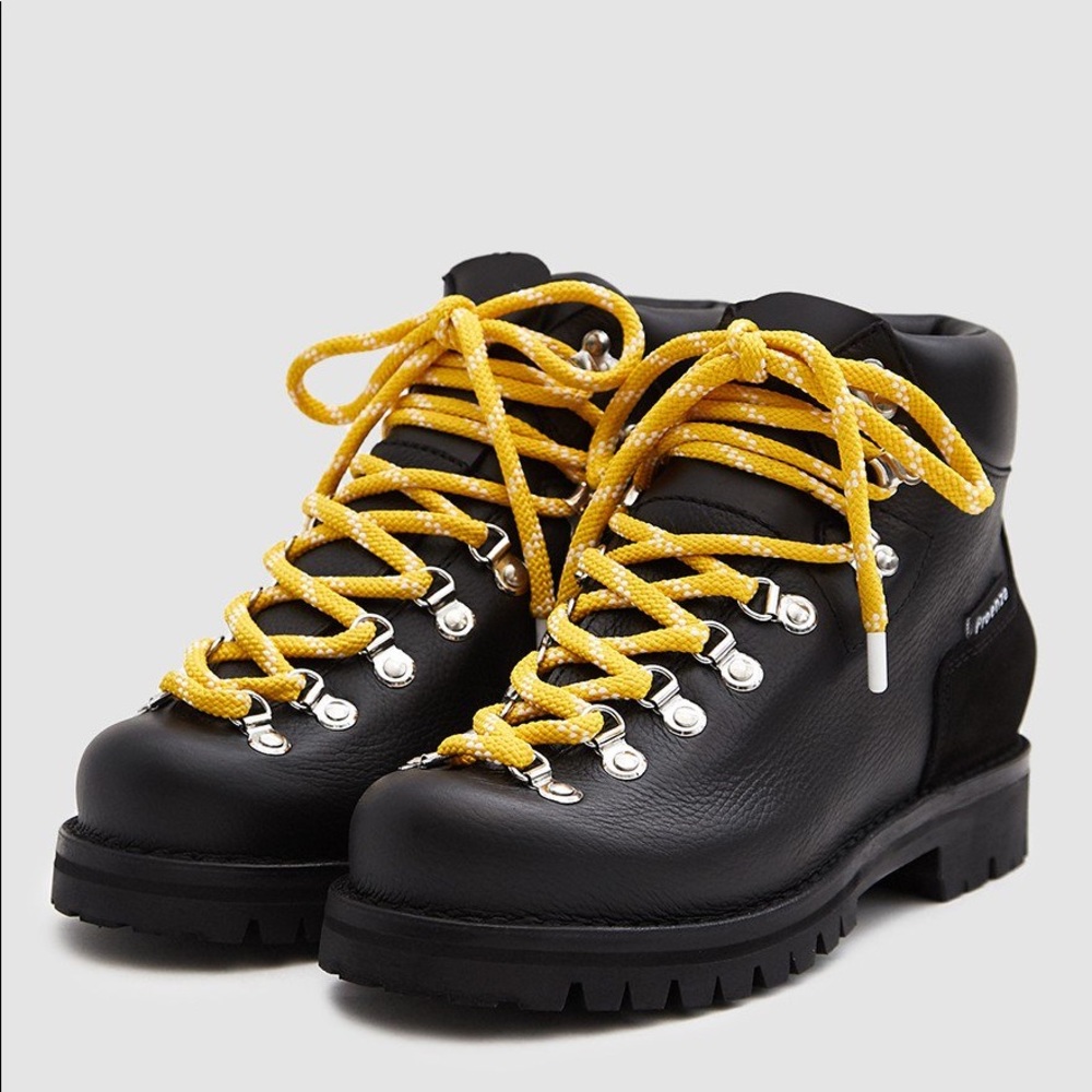 Proenza Schouler Black Boots Lace Leather Sz 38 Yellow Laces